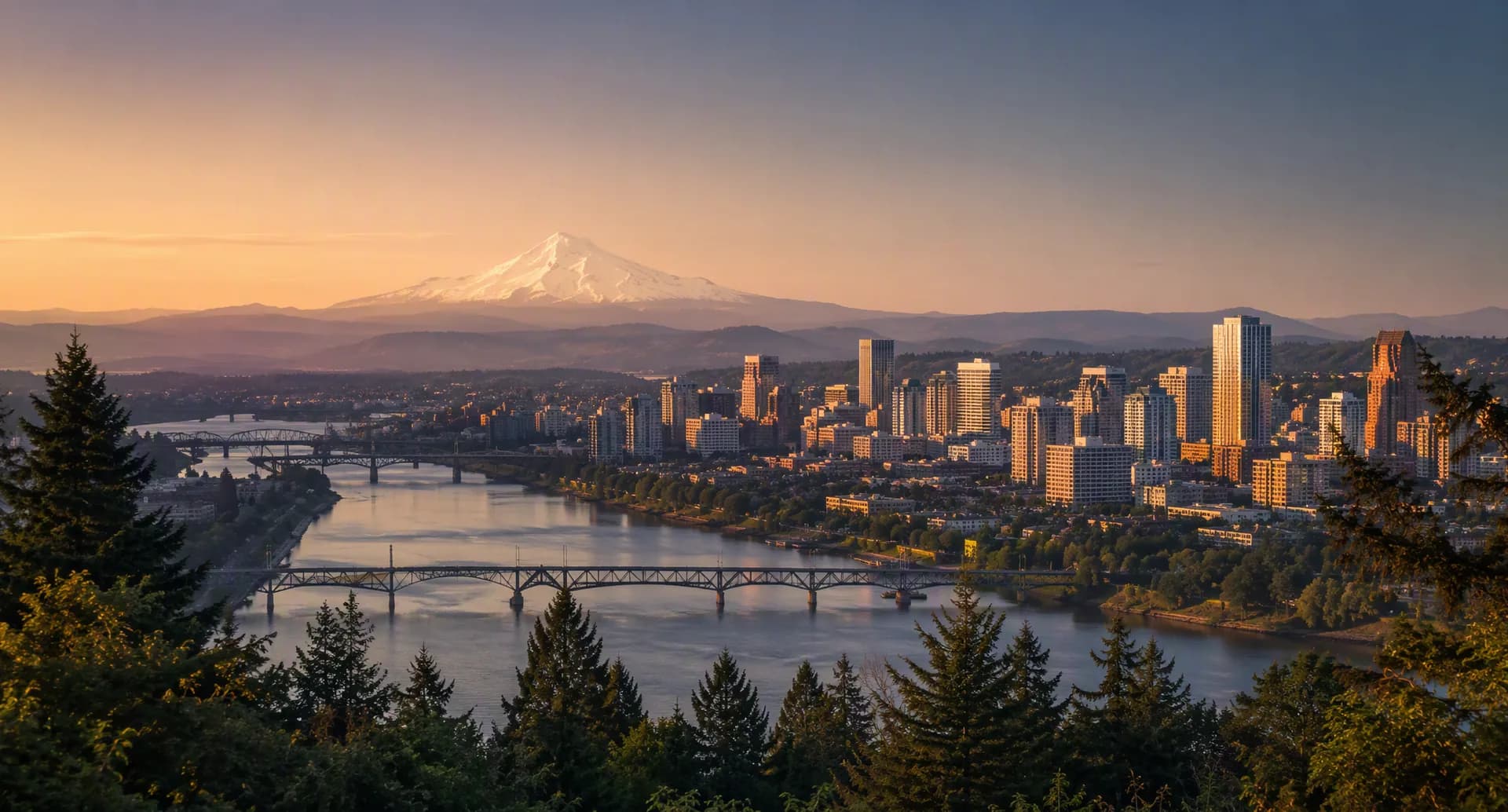 Portland skyline at golden hour
