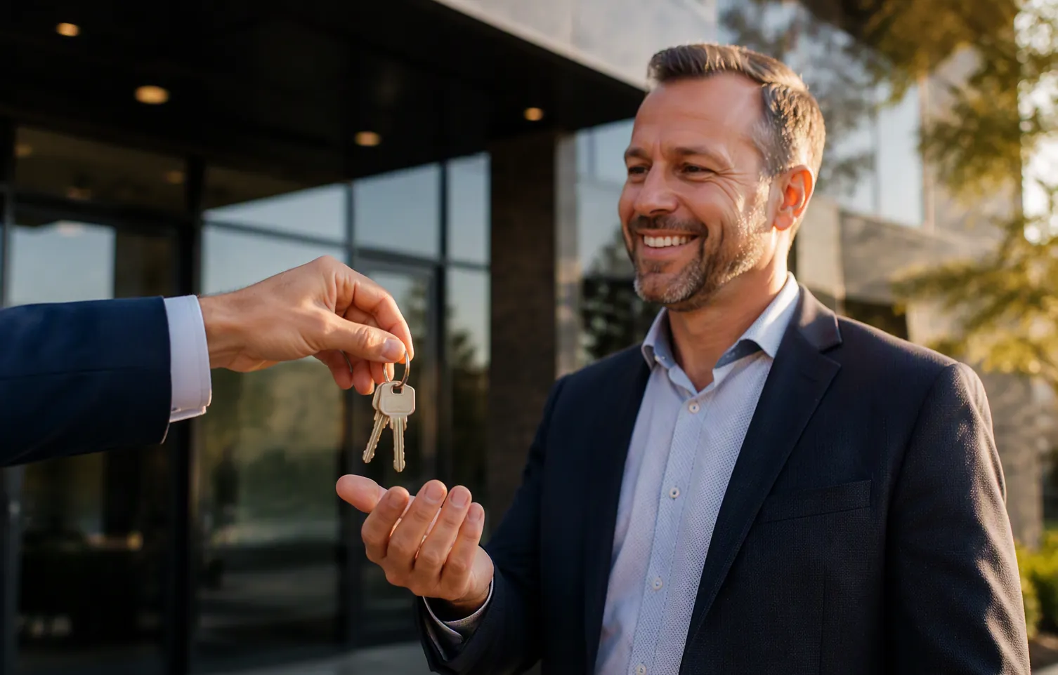 Keys handed over at a commercial real estate closing